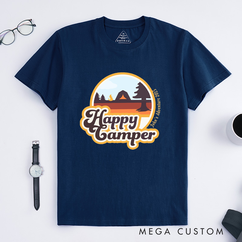 Personalized Happy Camper T-Shirt Hiking Camping Adventure T-Shirt for Nature Travelers Outdoors Lover Gift