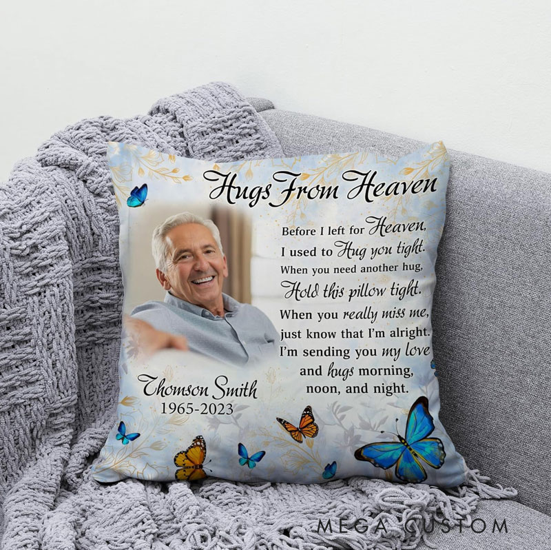 Personalized Memorial Sympathy Photo Pillow Double-Sided Printed Gifts for Loss of Loved One in Heaven Remembrance Gifts