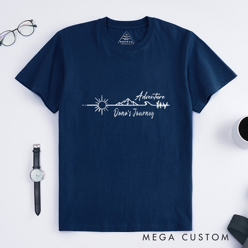 Personalized Adventure Mountain Sun And Wave T-Shirt Hiking Camping T-Shirt for Nature Travelers Outdoors Lover Gift