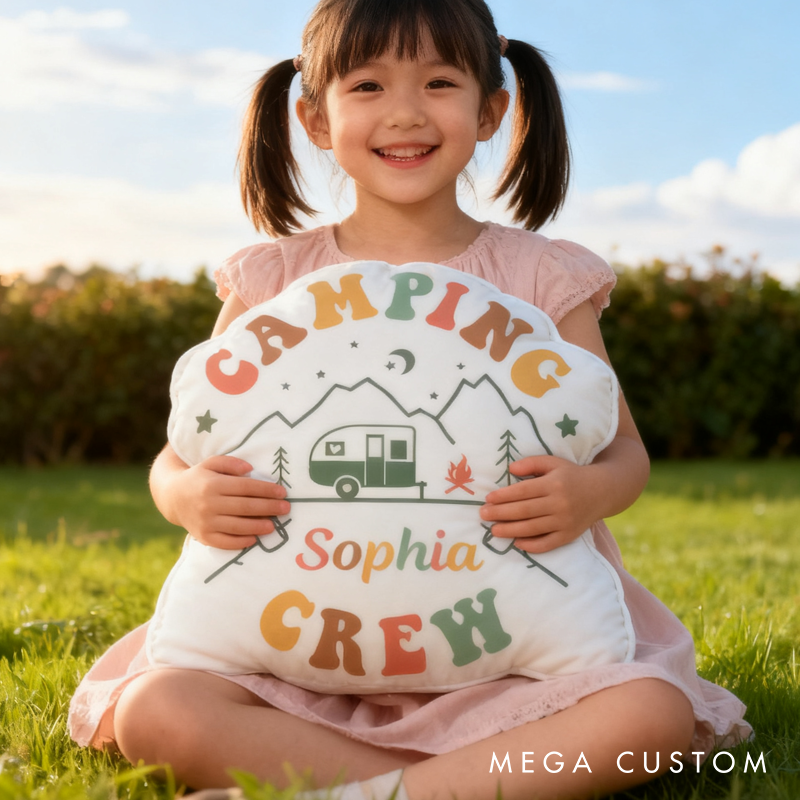 Personalized Camping Crew Toddler Pillow Retro Summer Camping Kids Pillow Cousin's Campout Natural Lover Pillow