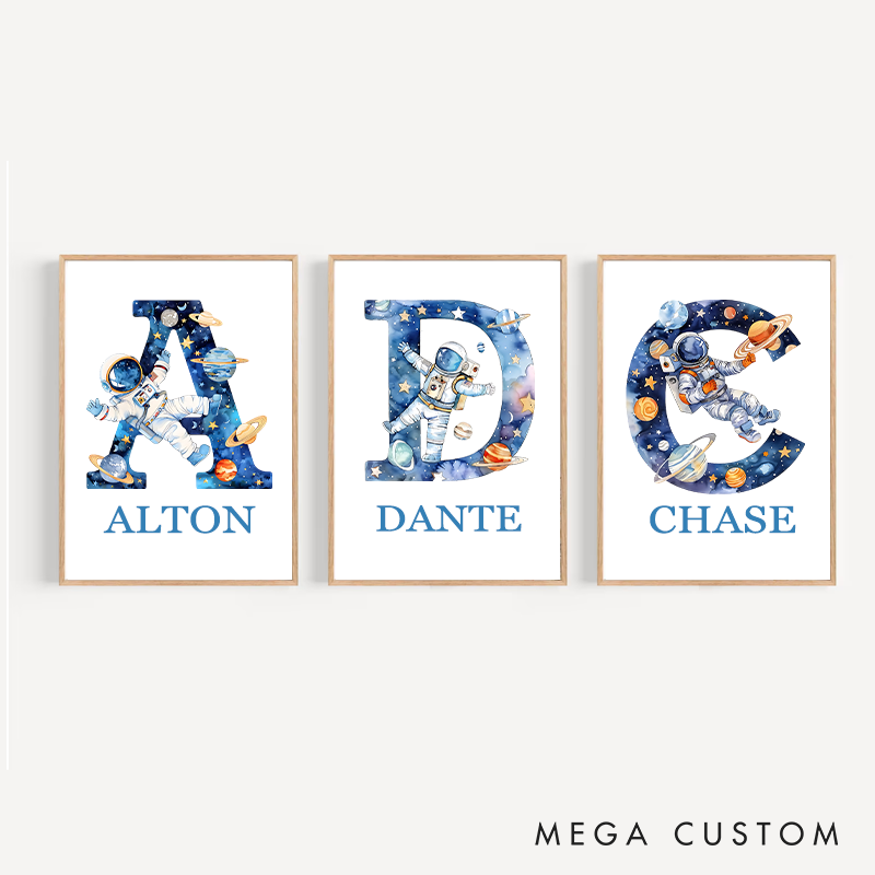 Personalised Watercolor Space Alphabet Wall Art Space Wall Art Alphabet Children's Room Decorations Gift for Kid Space Enthusiasts