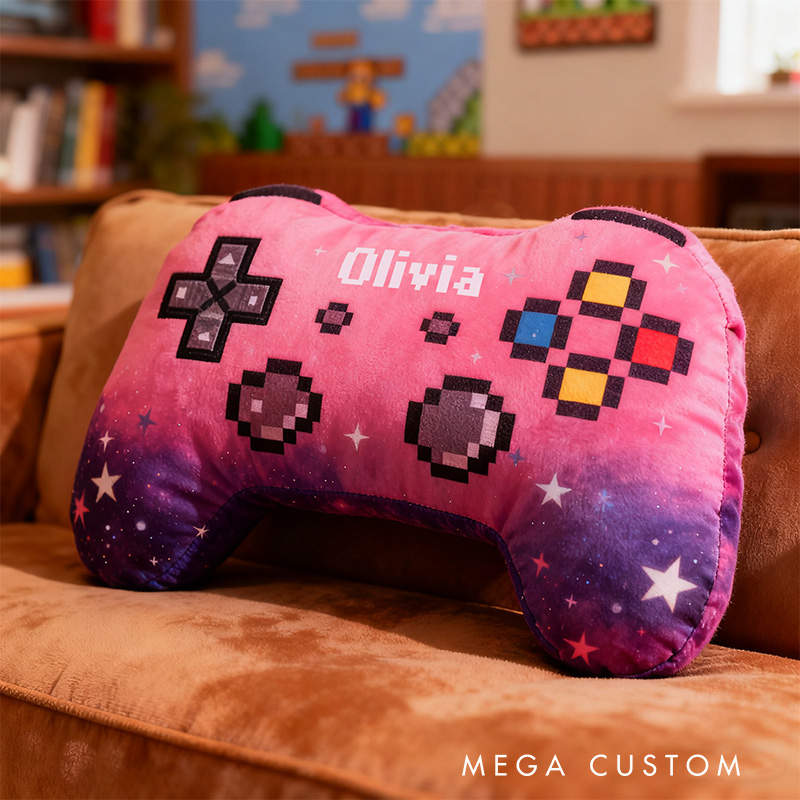 Personalized Graphic 3D Print Pixel Style Game Controller Shaped Pillow for Game Lovers Plush Pillow Christmas Gift for Kids