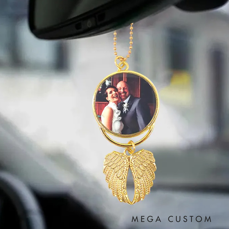 Personalized Photo Angel Wings Memorial Hanging Charm Custom Rear View Mirror Charm Remembrance Gift Memorial Guardian Angel Car Charm