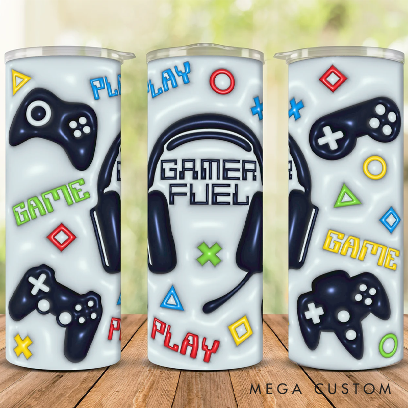 Personalized Gamer Fuel Tumbler 3D Puffy Video Game Controller Tumbler Gift for Gamer Him Boyfriend Gamer Lover