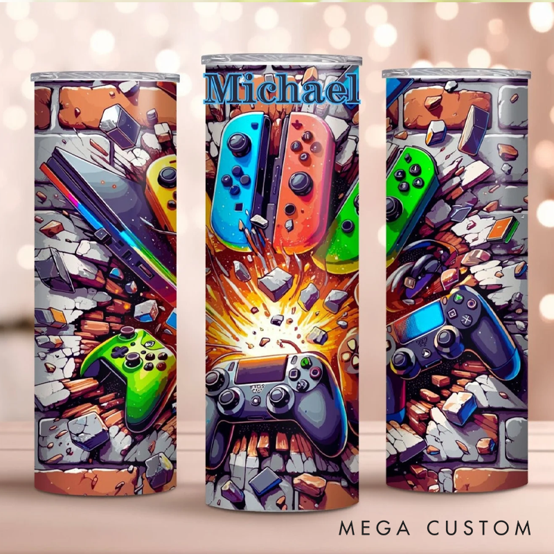 Personalized Gamer Tumbler 20oz Stainless Steel Video Game Gift for Him Geek Boyfriend