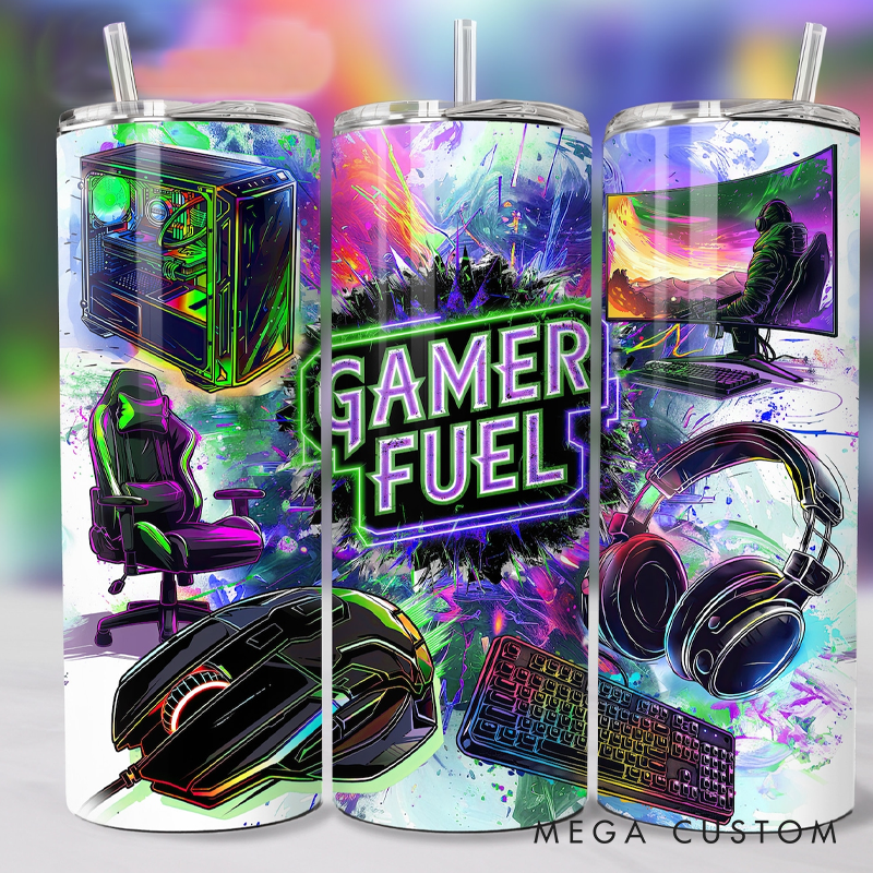 Personalized Gaming Tumbler Gamer Fuel 20oz Skinny Tumbler Game Gift for Him Geek Boyfriend