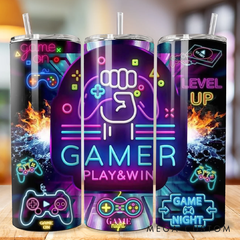 Personalized Gamer Tumbler 20oz Skinny Tumbler Video Game Tumbler Gifts for Him Her Boys Boyfriend Geek