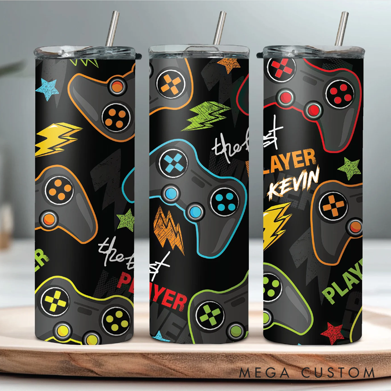 Personalized Gamer Tumbler 20oz Skinny Tumbler  Gamer Gifts for Him, Play Video Games Boyfriend geek