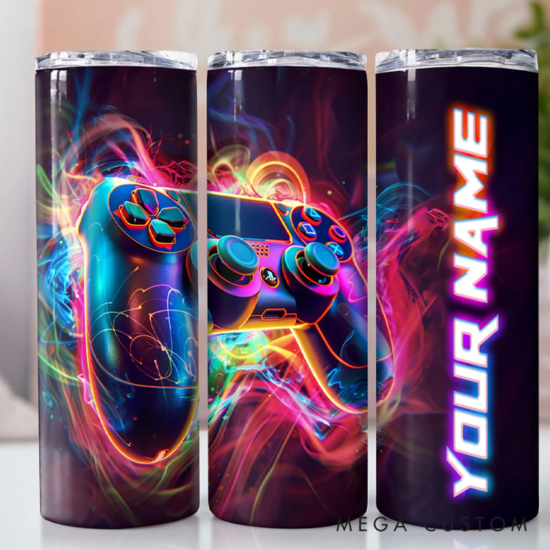 Personalized Game Controller 20 Oz Skinny Tumbler Custom Gamer Tumbler for for Boyfriend Kids Geek Lover