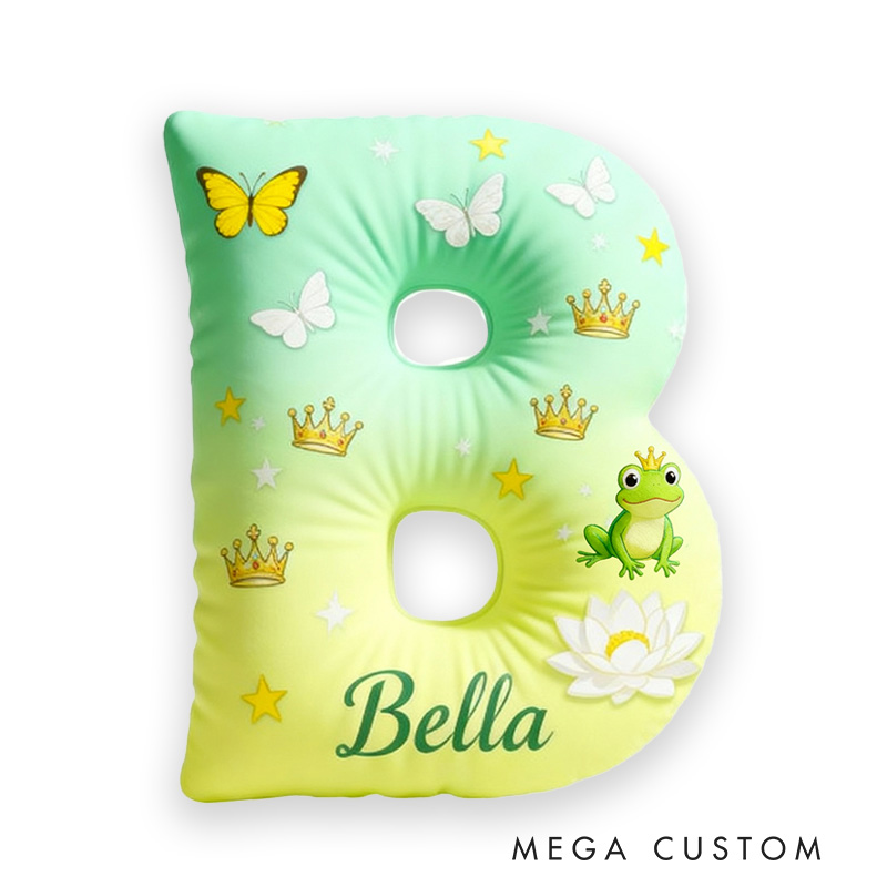 Personalized Graphic 3D Print Cartoon Frog And Love Tale Alphabet Shaped Pillow for Cartoon Lovers Initial Pillow Christmas Gift for Kids