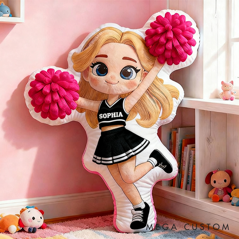 Personalized Adorable Cheerleading Pillow with Name and Outfit Design for Kids