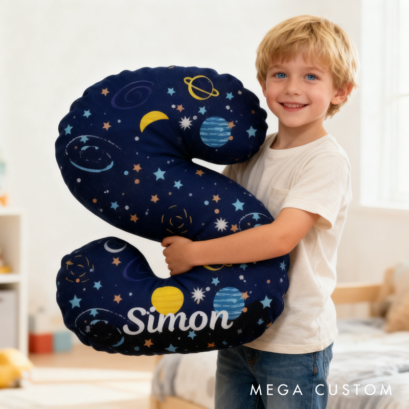Personalized Space Themed Alphabet Letters Pillow Custom Astronomy Enthusiasts Pillow Gift for Kid
