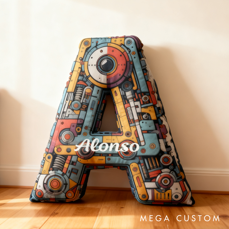Personalized Robot Alphabet Pillow Robot Pillow Custom Astronomy Lover Pillow Gift for Kid