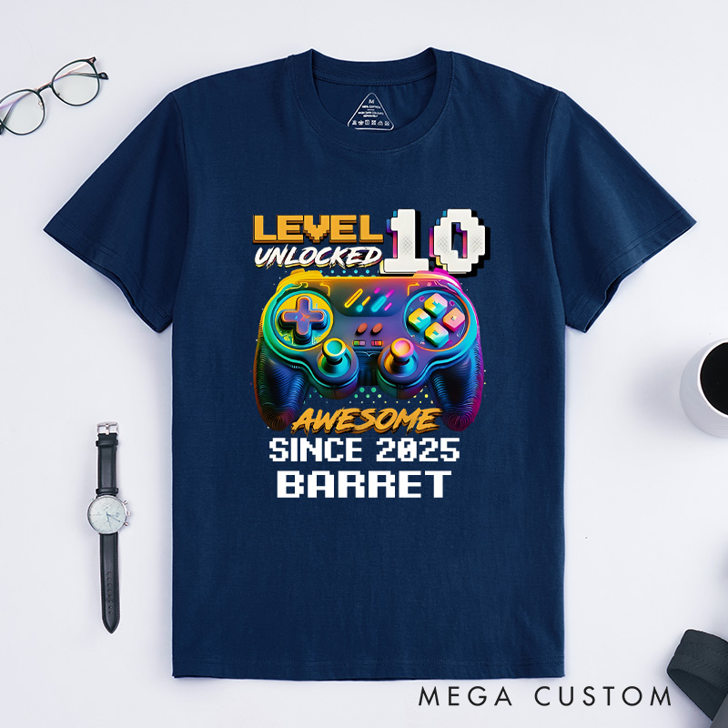 Personalized Level 10 Unlocked Shirt Funny Video Game Gamer T-Shirt for Teenager Boys and Girls Gift for Game Geek