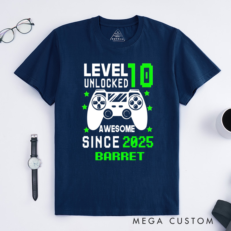 Personalized Custom Level Unlocked Shirt Level 10 Unlocked Awesome Since Custom Birthday Teen Kids Gift Birthday Gamer Gift for Game Geek Lover
