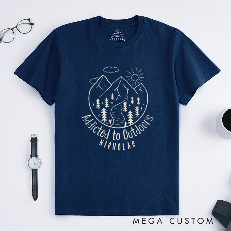 Personalized Addicted To Outdoors T-Shirt Camping Hiking T-Shirt for Nature Travelers Outdoors Lover Gift