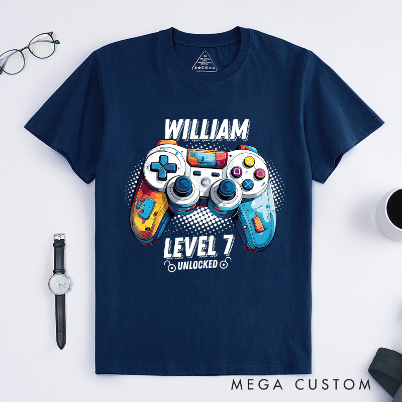 Personalized Custom Birthday Shirt Birthday Unlocked Shirt Boy Gamer T-Shirt Kids Birthday Party Gift for Game Geek Lover