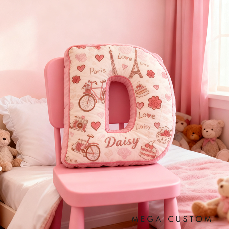 Personalized 26 Letters Christmas Gift Pink Pillow Romantic Pastel Design Graphic 3D Print Pillow for Kids