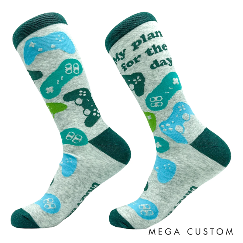 Personalized Unisex My Plan for the Day Gaming Socks Funny Controller Socks Gifts for Him Game Geek Lover