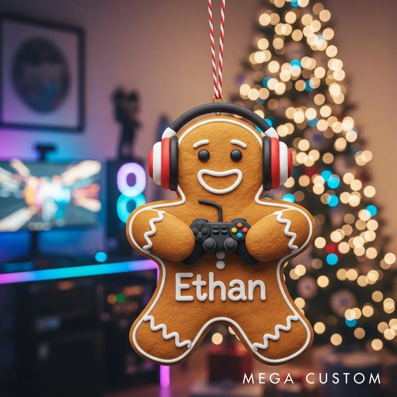 Personalized Gamer Gingerbread Ornament Video Game Player Christmas Gift for Gamer Geek Lover
