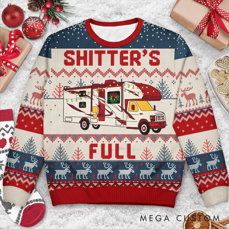 Personalized Shitter’s Full Ugly Christmas Sweater Funny Camping Lover Sweatshirt Rv Camper Xmas Gift