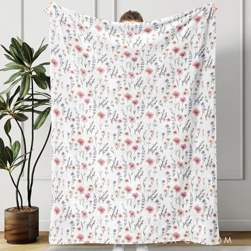 Personalized Wildflower Blanket Custom Name Blanket Gift for Kids Gardening Lovers Gift 
