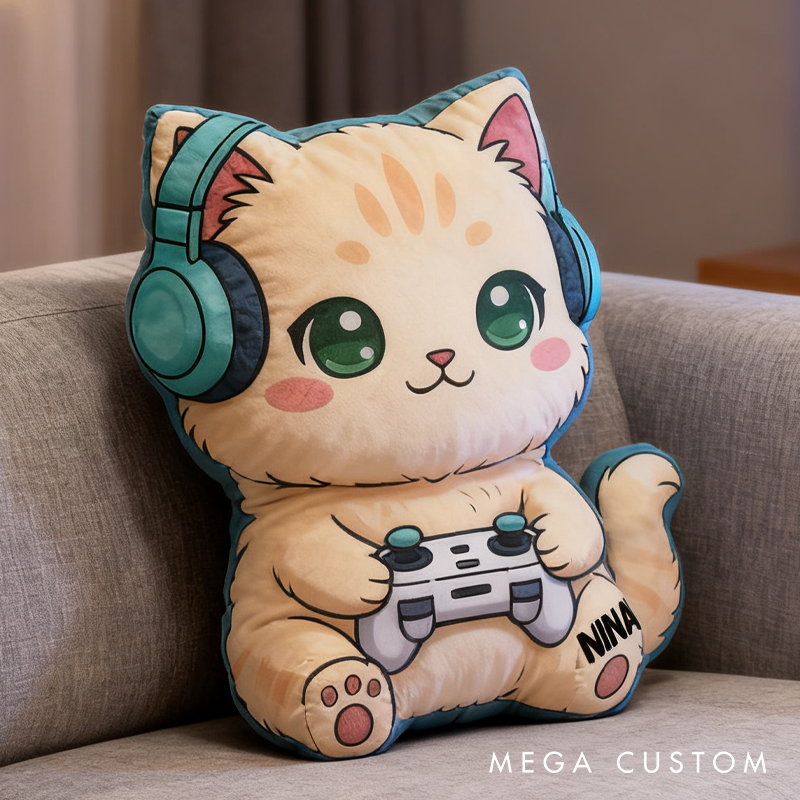 Personalized Cute Cat Gamer Pillow for Cat Lovers and Gamers Pillow Kawaii Funny Gamer Gift for Geek