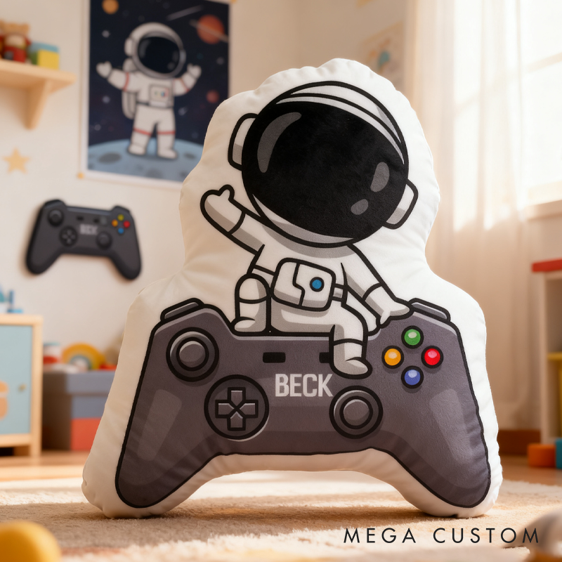 Personalized Astronaut Gamer Pillow for Kid Game Space Enthusiasts Gift for Geek Game Lover