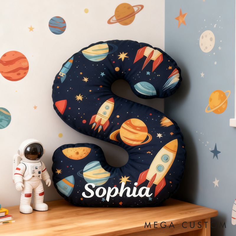 Personalized Space Themed Pillow for Kid Custom Letter Pillow with Name Space Geek Lover Gift