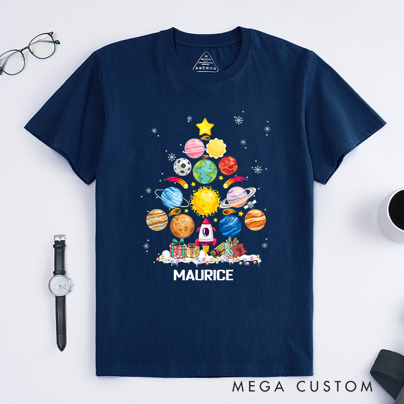 Personalized Solar System Christmas Tree Shirt Funny Planet Shirt Astronomy Universe Shirt Xmas Gifts Geek Lover