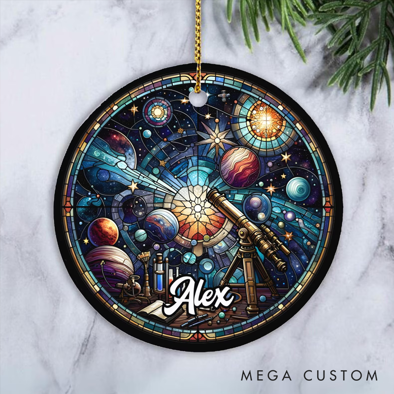 Personalized Custom Telescope Ornament Solar System Christmas Ornament Astronomy Student Ornament Geek Space Galaxy Lover Gift
