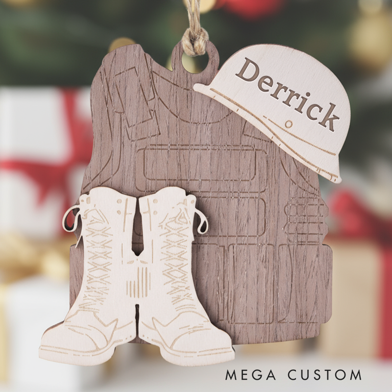 Personalized Military Gear Wooden Christmas Ornament Custom Name Boots Christmas Ornament Xmas Gift