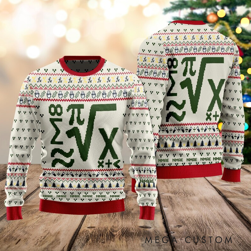 Personalized Math Equation Ugly Christmas Sweater Geek Holiday Jumper Funny Xmas Gift for Nerds