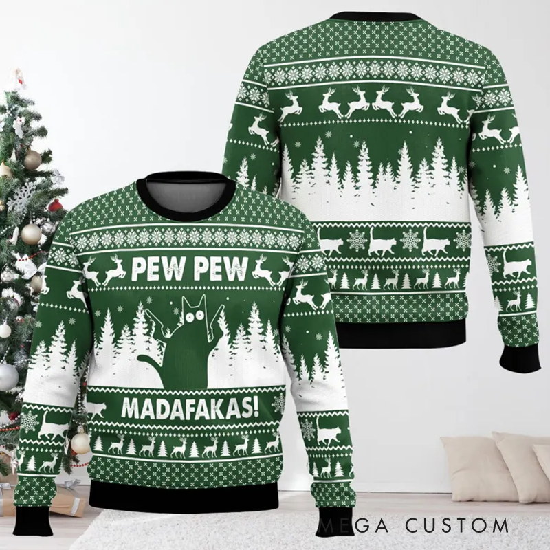 Personalized Funny Cat Ugly Christmas Sweater Cat Meme Xmas Sweatshirt Christmas Gift Idea for Geek