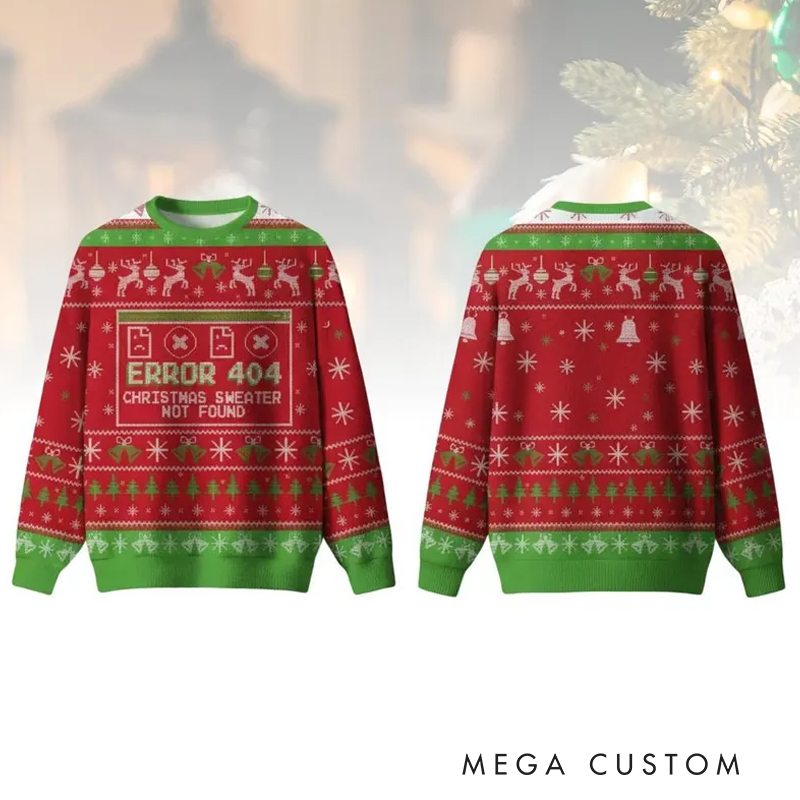 Personalized Error 404 Christmas Ugly Sweater Funny Christmas Sweater Geek Holiday Sweater for Men and Women Xmas Gift