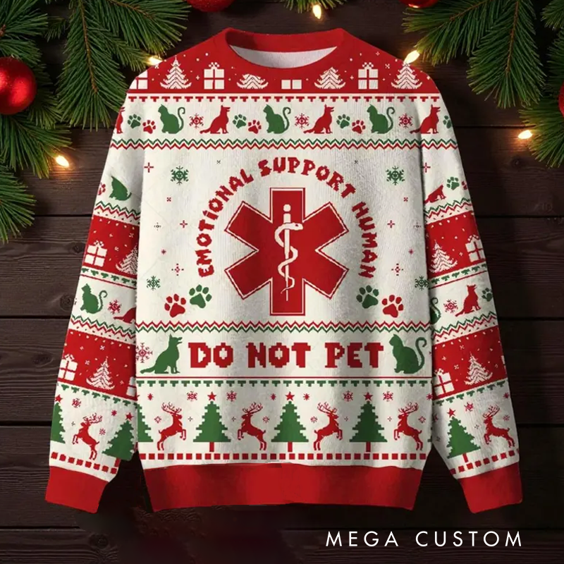 Personalized Emotional Support Human Christmas Sweater Funny Christmas Ugly Sweater for Geek