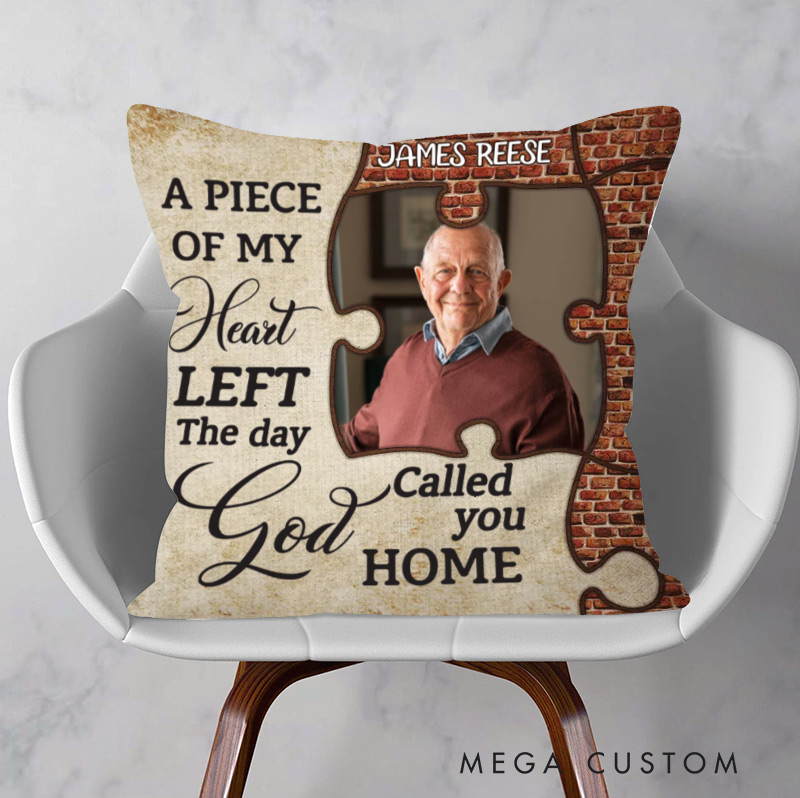 Personalized Memorial Photo Pillow A Piece Of My Heart Left The Day Memorial Gift