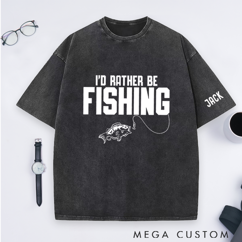 Personalized Fishing T-Shirt I'd Rather Be Fishing T-Shirt Custom Name Fisherman Gift Comfortable Gift for Fishing Lovers