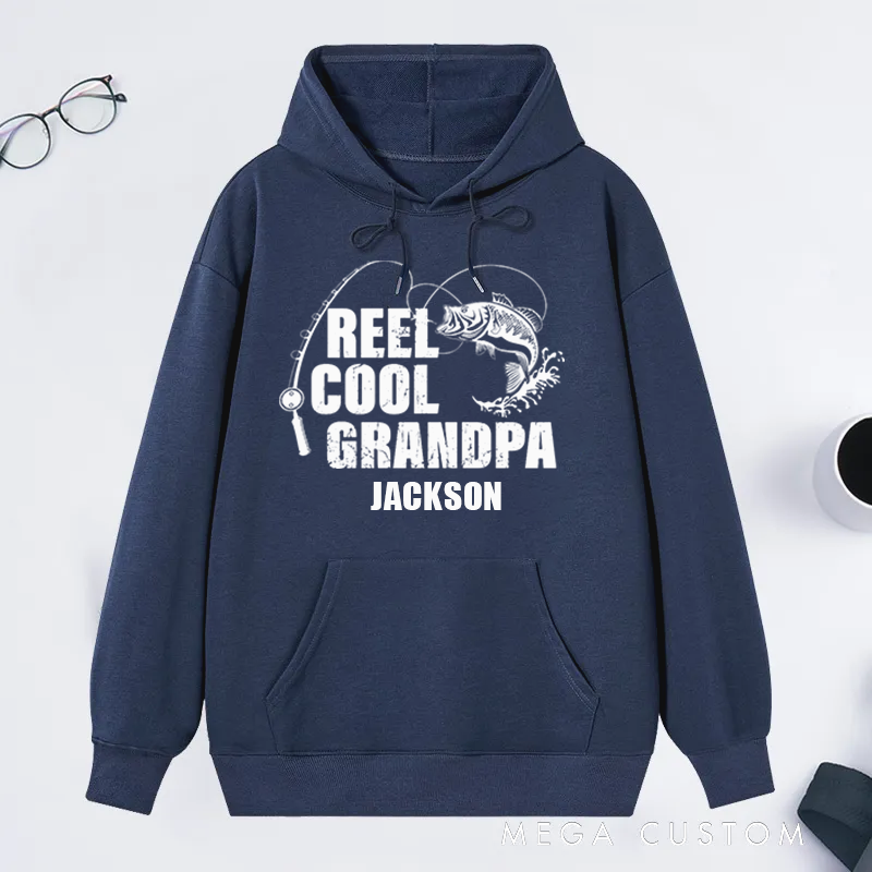 Personalized Fishing Hoodie Fishing Birthday Gift Father's Day Gift Reel Cool Design Custom Name Perfect Gift for Fishing Enthusiast Grandpa Dad Husband