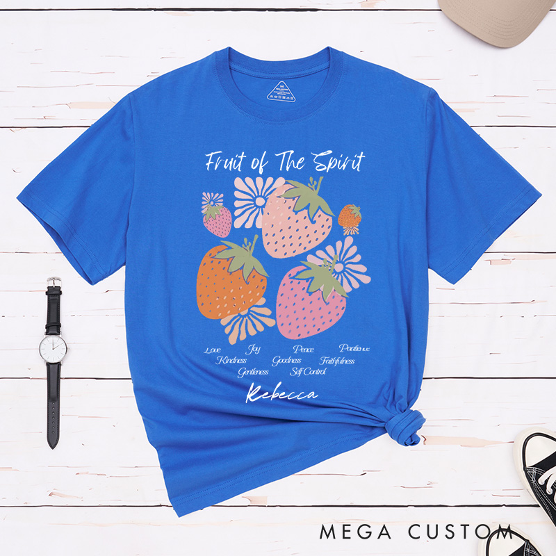 Personalized the Fruit of the Spirit Cotton T-Shirt with Name Christian Strawberry Unisex Classic T-Shirt Bible Verse Shirt Religious Faith Based Gift