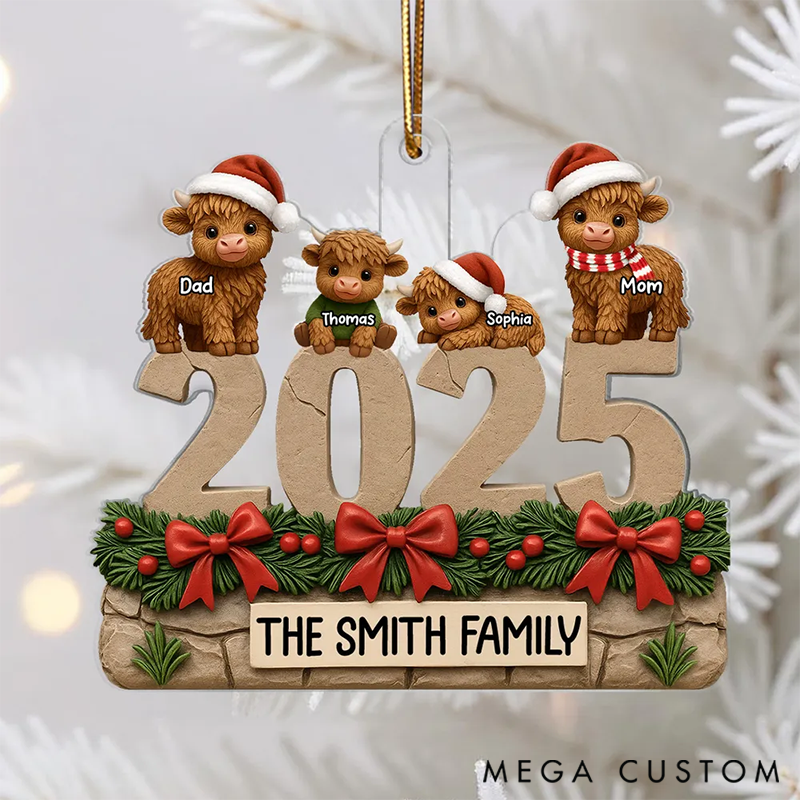 Personalized Highland Cows Family Dad Mom Kids Christmas Ornaments Gift for Family