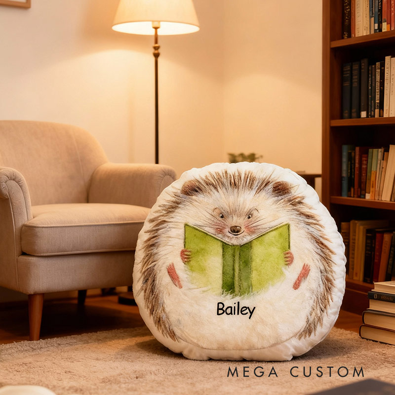Personalized Hedgehog Reading Companion Pillow Graphic 3D Print Gift for Reading Lovers