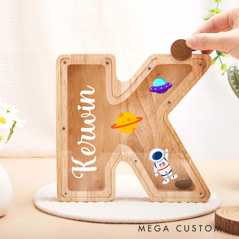 Personalized Large Wooden Kids Letter Piggy Bank Wood Gift for Kids Custom Name Coin Bank Wood Alphabet Letter Bank Money Box
