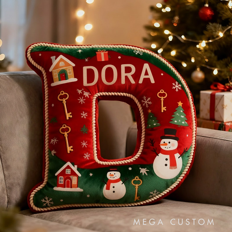 Personalized Christmas Initial Pillow Graphic 3D Print Custom Name Pillow Holiday Gift Cozy Home Accent Soft Cushion Gift for Kids Family