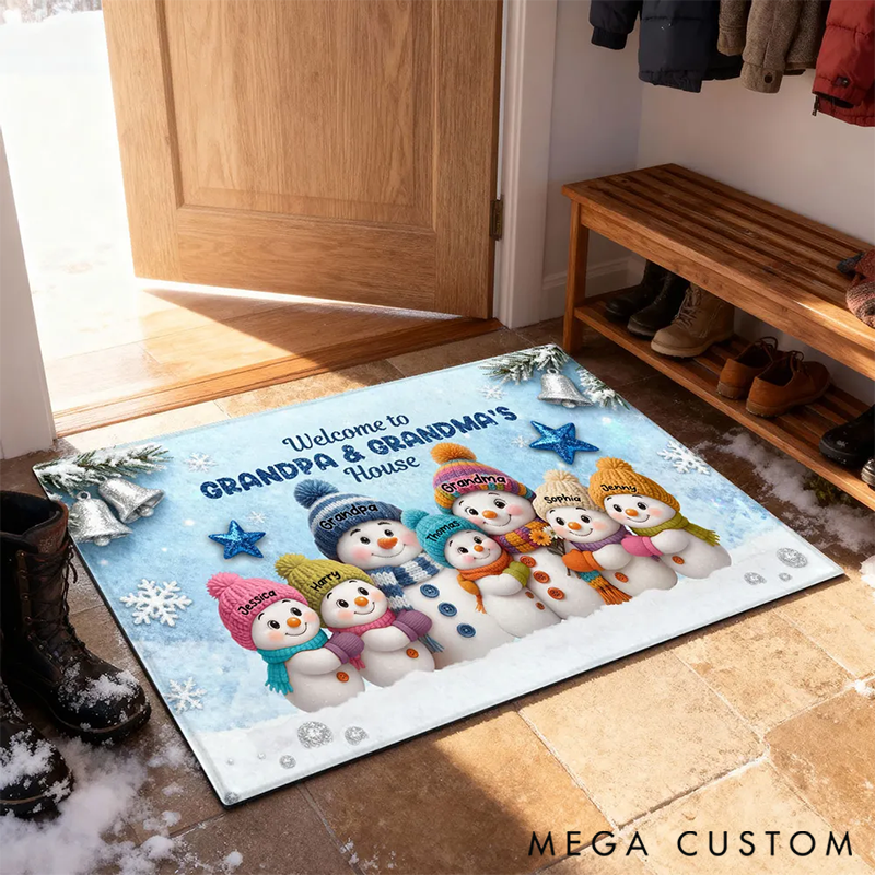 Personalized Christmas Snowman Welcome to Grandma Grandpa House Doormat