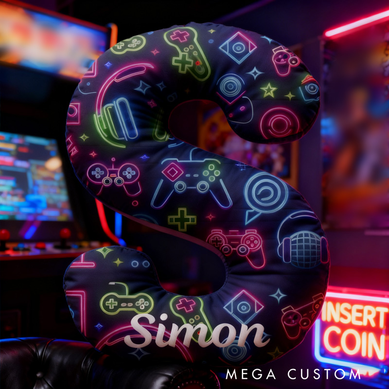Personalized Neon Gaming Letter Pillow Game Room Decorative Cushions Gift for Game Geek Lover