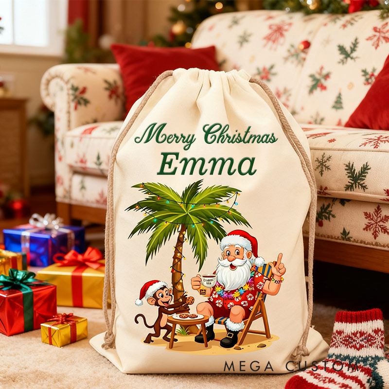 Personalized Tropical Holiday Santa Sack Christmas Sack for Travel Lovers