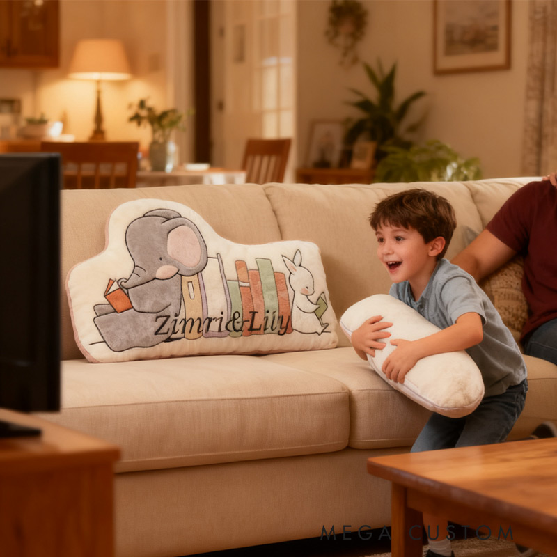 Personalized Elephant and Rabbit Book Buddy Pillow Graphic 3D Print Gift for Reading Lovers