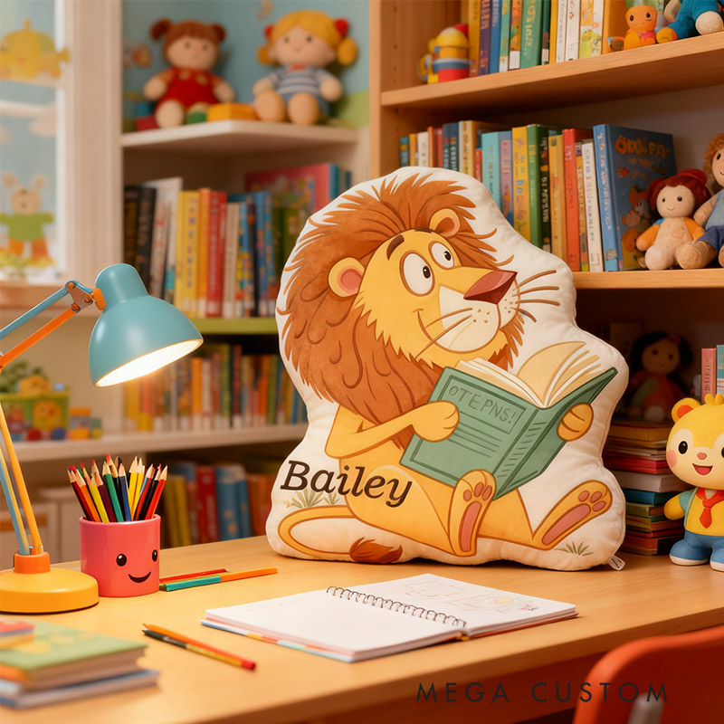 Personalized Lion's Tale Pillow Graphic 3D Print Gift for Reading Lovers