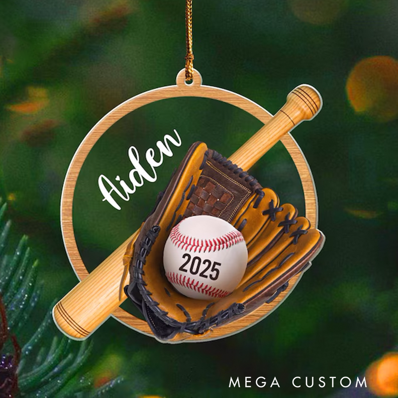 Personalized Baseball Christmas Ornament with Custom Name and Year Design